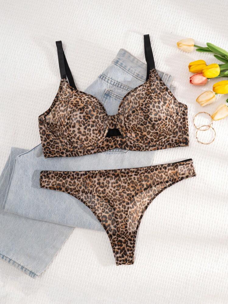 Leopard Plus Size Padded Bra Set