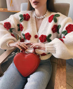 Handcrafted Red Rose Cardigan