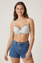 Cosima Wired Push Up Bra Gray – Front view showing push-up cups with lace trim