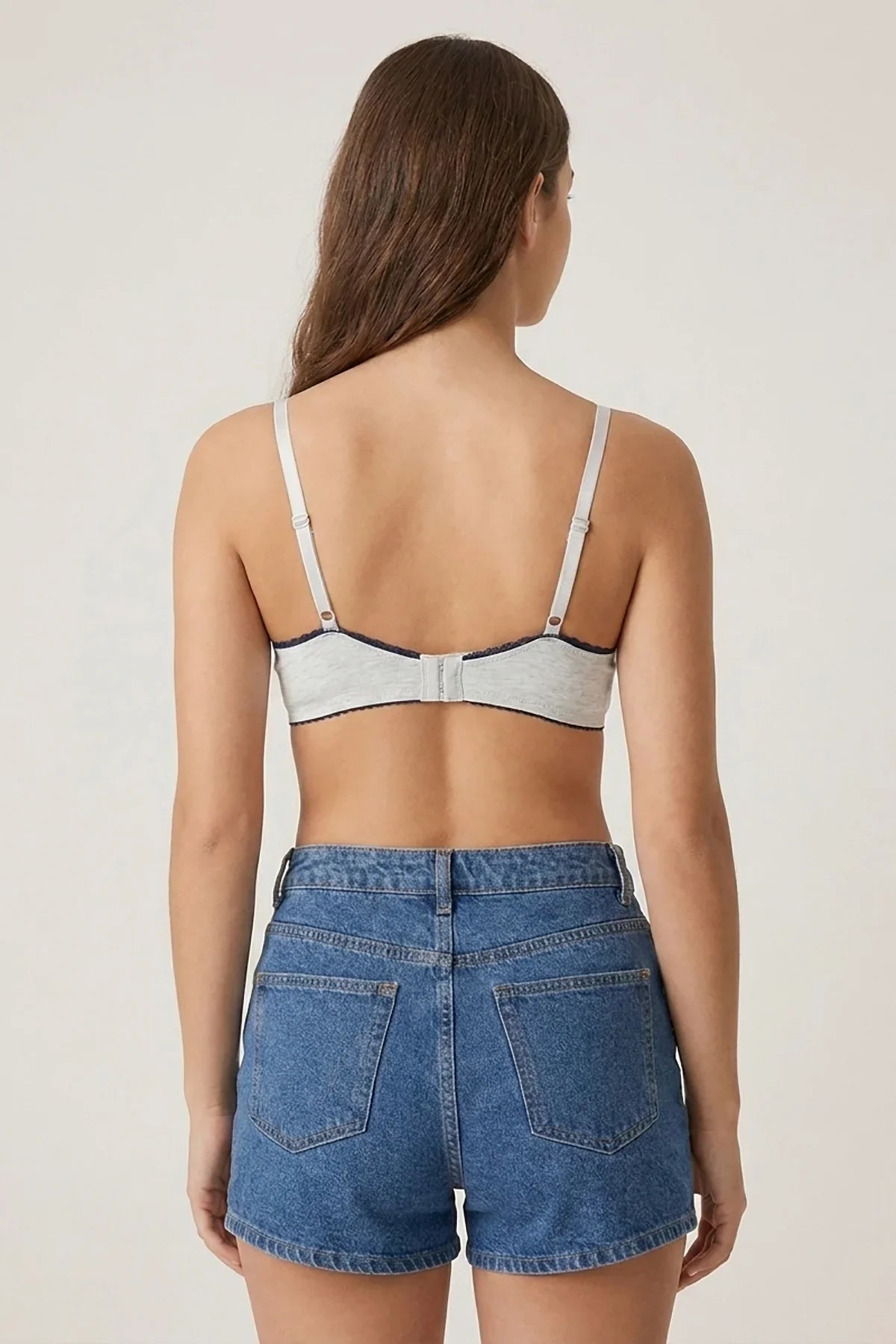 Cosima Wired Push Up Bra Gray – Back view showing hook closure and straps