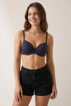 Cosima Wired Push Up Bra Navy – Front view on model showing push-up cups