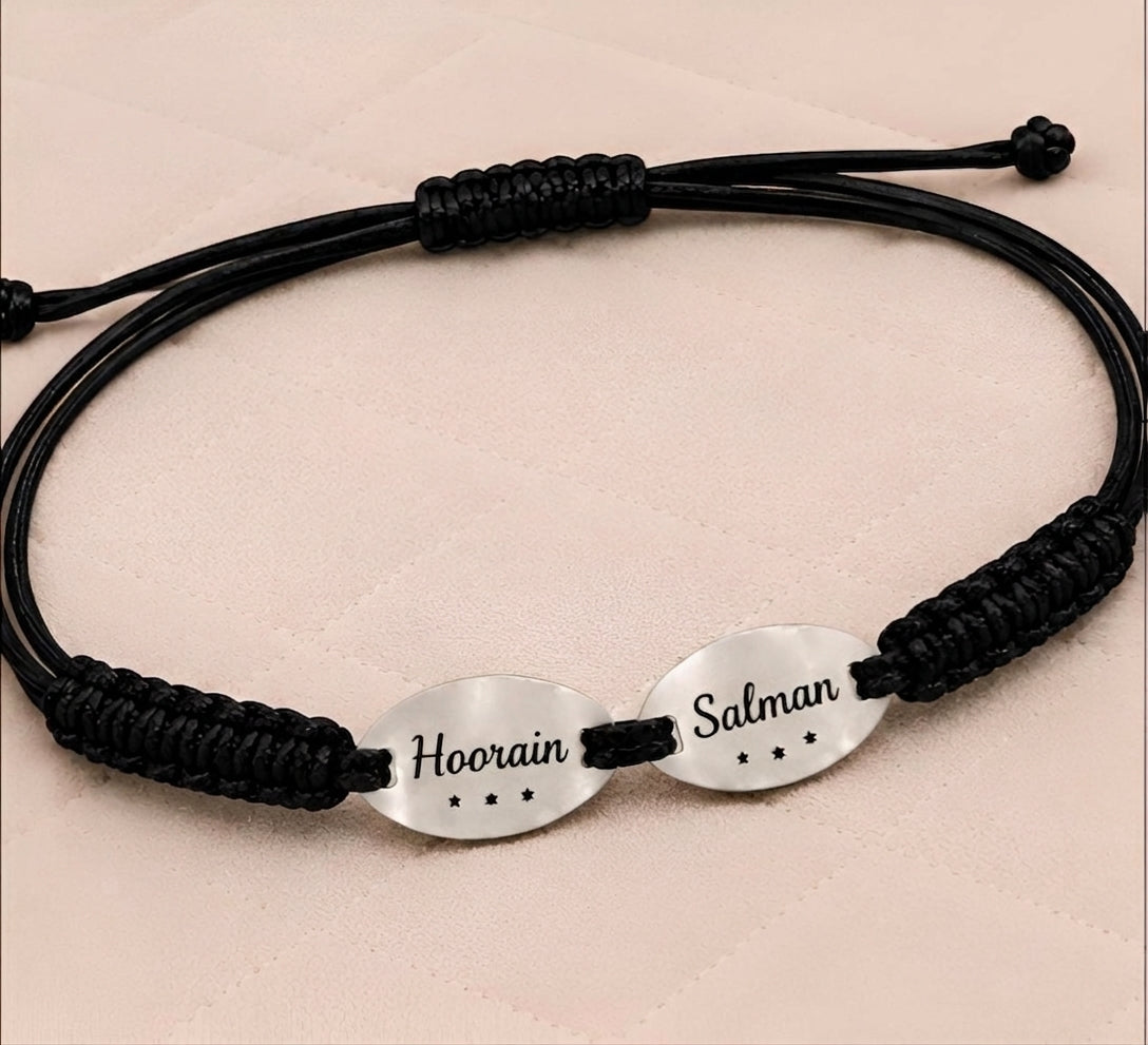 Couple Bracelet Close-up - Hoorain & Salman Name Engraving