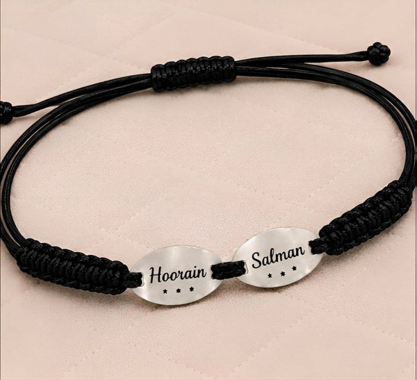 Couple Bracelet Close-up - Hoorain & Salman Name Engraving