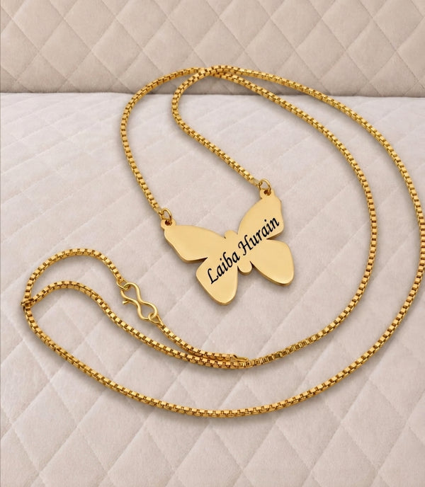 Customized Butterfly Neck Locket - Golden with Name Engraving