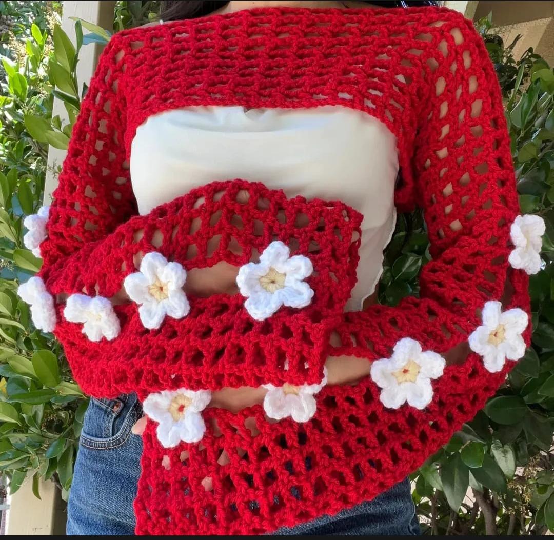 Handcrafted Daisy Crochet Shrug