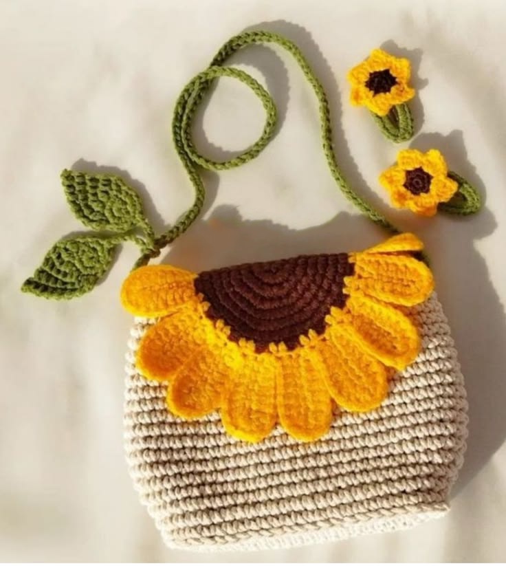 Crochet Sunflower Crossbody Bag