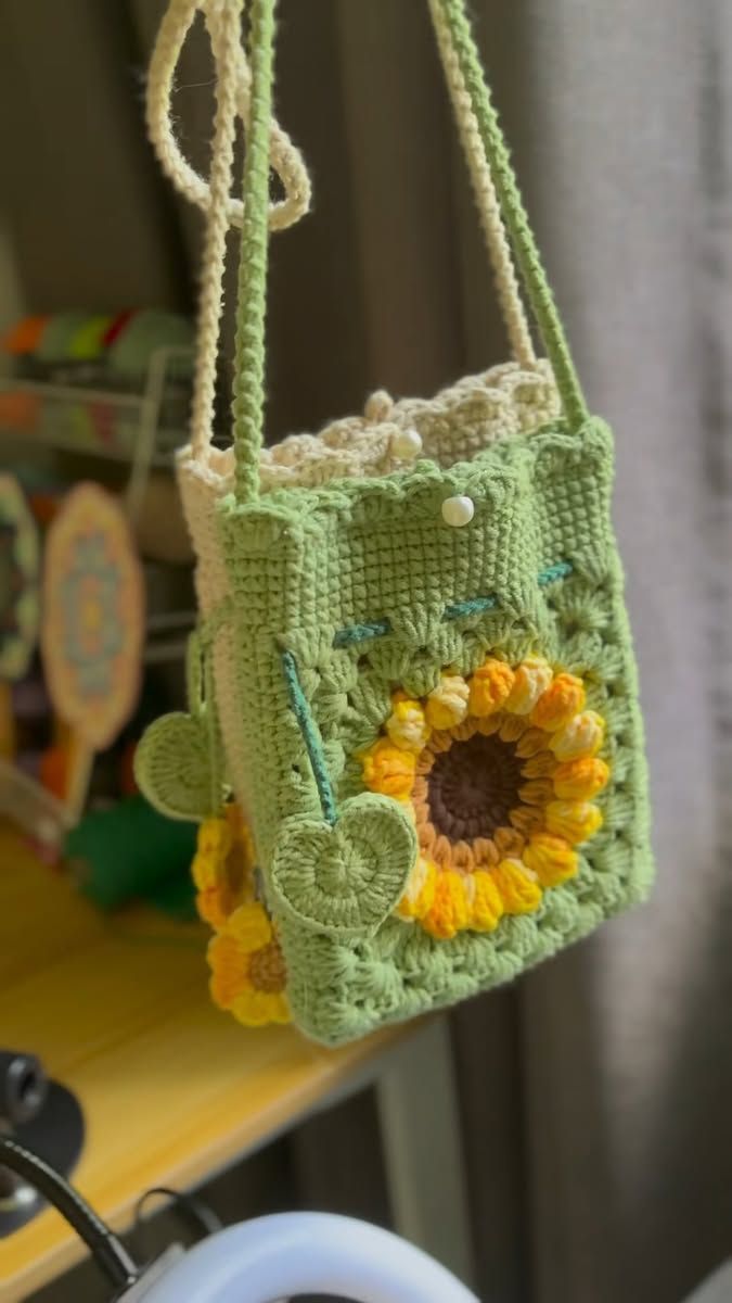 Crochet Sunflower Mini Bag