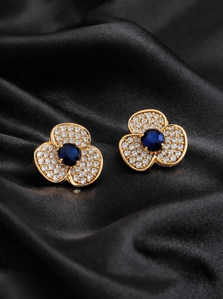 Sapphire Blue Flower Stud Earrings