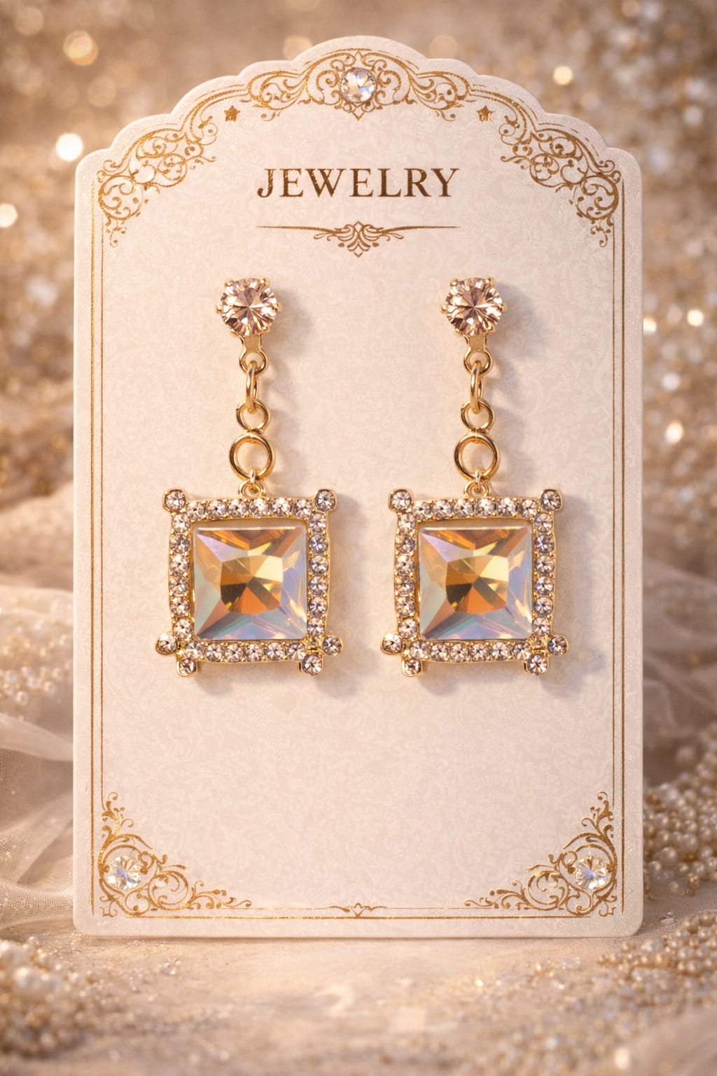 Crystal Square Drop Earrings