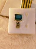 Emerald Green Stone Gold Greek Key Ring