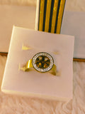 Gold Medallion Cross Rhinestone Halo Ring