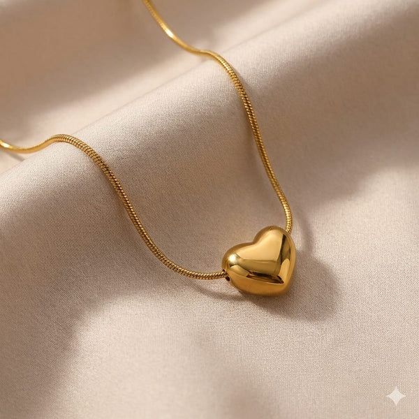 Gold Puffy Heart Snake Chain Necklace