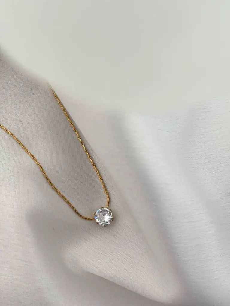 Gold Crystal Solitaire Pendant Necklace