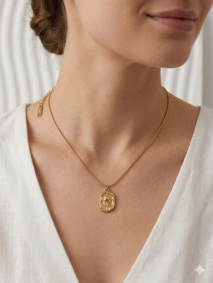 Gold Tulip Flower Pendant Necklace