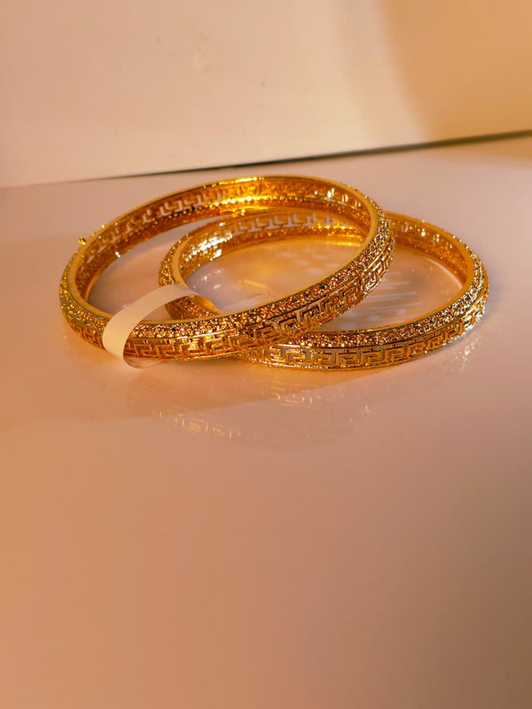 Gold CZ Greek Key Bangle Bracelet Set