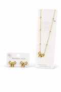 Gold Bow Stainless Steel Necklace & Earrings Set