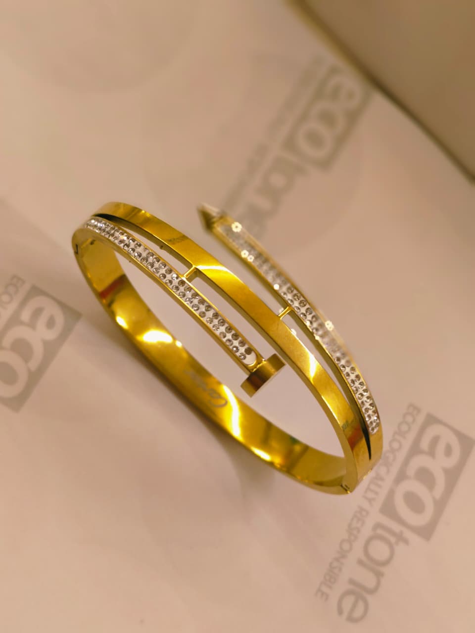 Gold Double Row CZ Sliding Bangle Bracelet