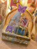Gold Woven Gift Basket – Teal Glitter Bangles, Mandala Card & Floral Set
