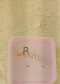 Gold CZ Initial Letter Ring with Solitaire Accent