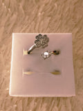 Silver CZ Four-Leaf Clover & Solitaire Ring Set