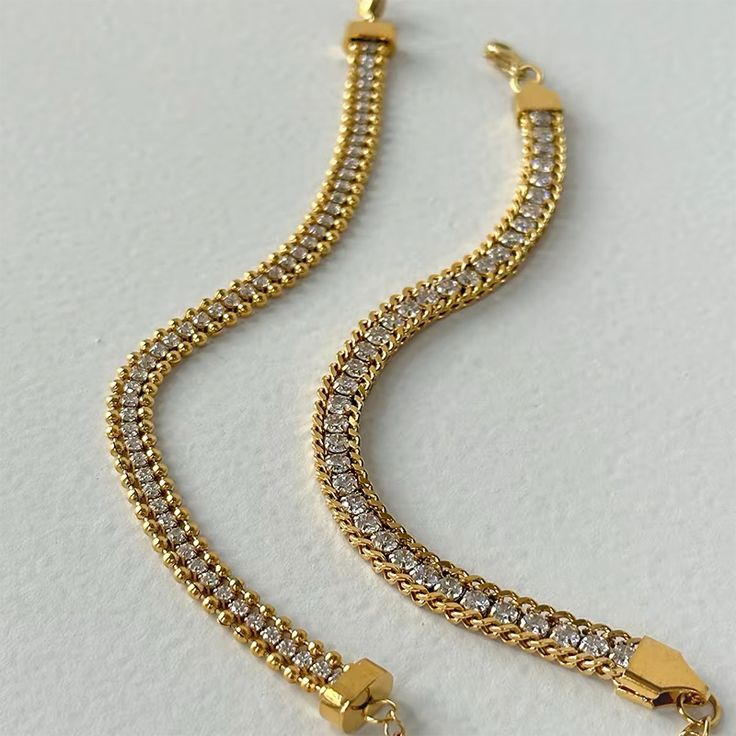 Gold CZ Tennis Bracelet with Curb Chain Border