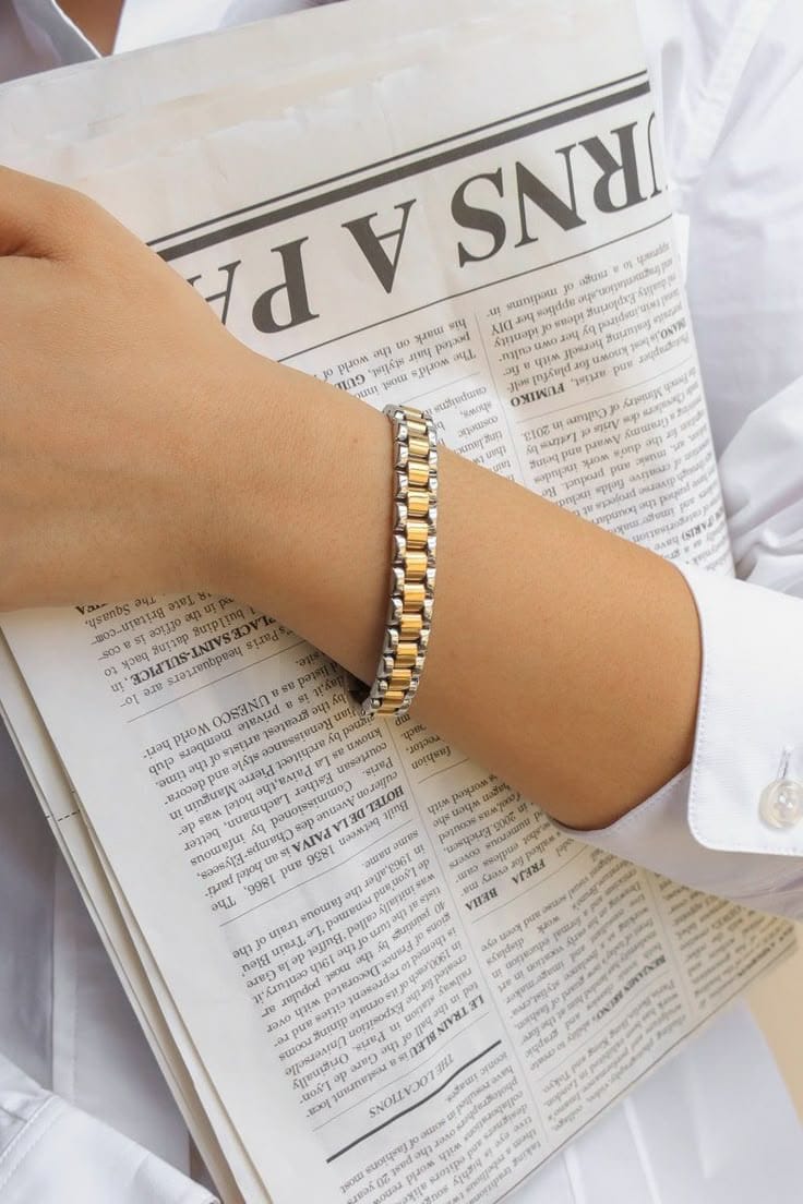 Two-Tone Gold & Silver Watch Link Bracelet