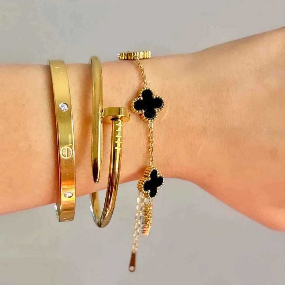 Gold Designer-Inspired 3-Piece Bracelet Stack Set