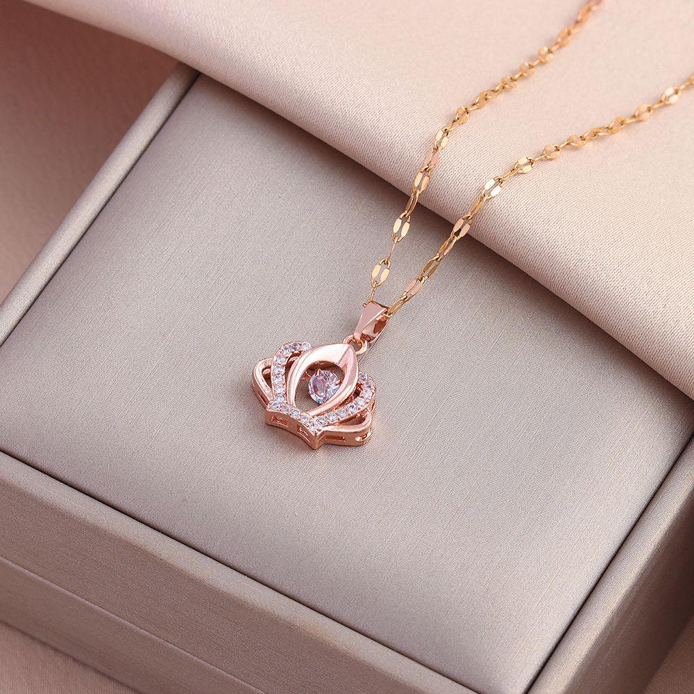 Rose Gold CZ Crown Pendant Necklace