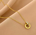 Gold CZ Circle Ring Pendant Necklace