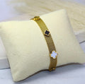 Gold Mesh Chain Double Clover Charm Bracelet