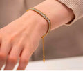 Gold Double-Row CZ Tennis Bracelet with Curb Chain Border