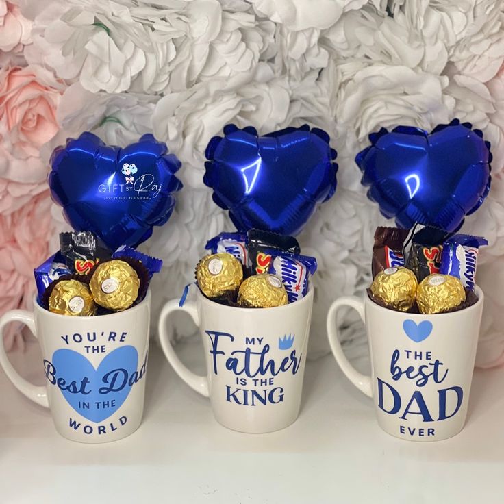 Father's Day Chocolate Mug Bouquet – Ferrero Rocher, Milky Way & Blue Heart Balloon
