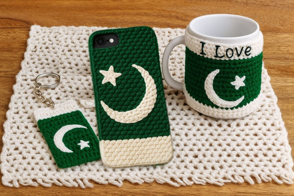 14 August Crochet Pakistan Set Phone Case Mug Cozy Keychain