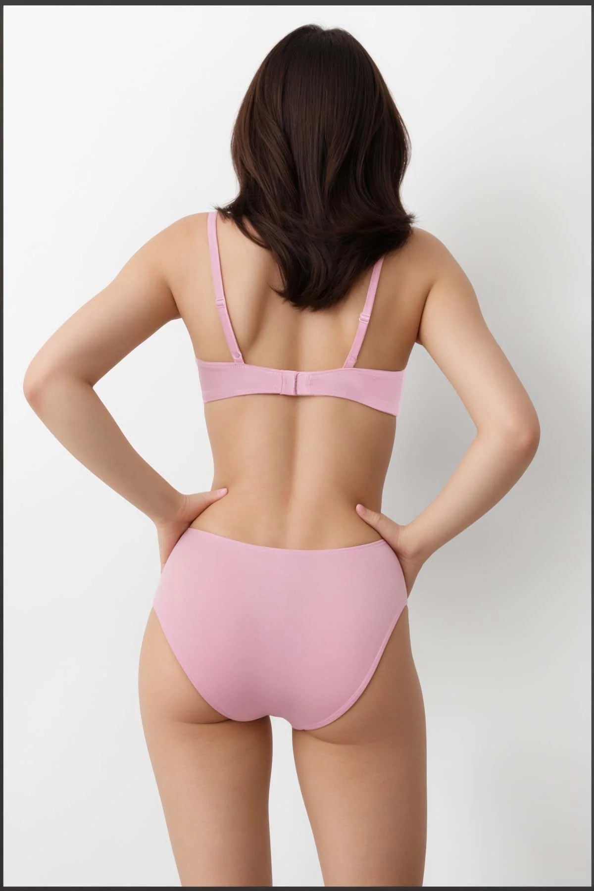 Elfrida Wired Push Up Lace Bra Set Pink – Back view on model showing hook closure and matching brief