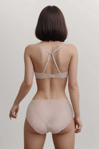 Everly Wired Padded Lace Bra Set Nude – Back view showing racerback straps
