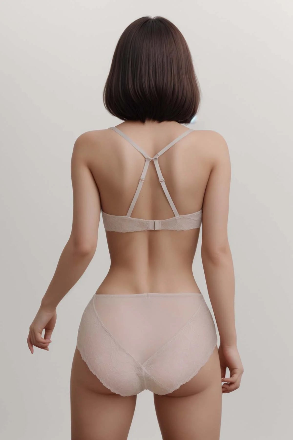 Everly Wired Padded Lace Bra Set Nude – Back view showing racerback straps
