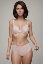 Everly Wired Padded Lace Bra Set Nude – Front view with matching brief