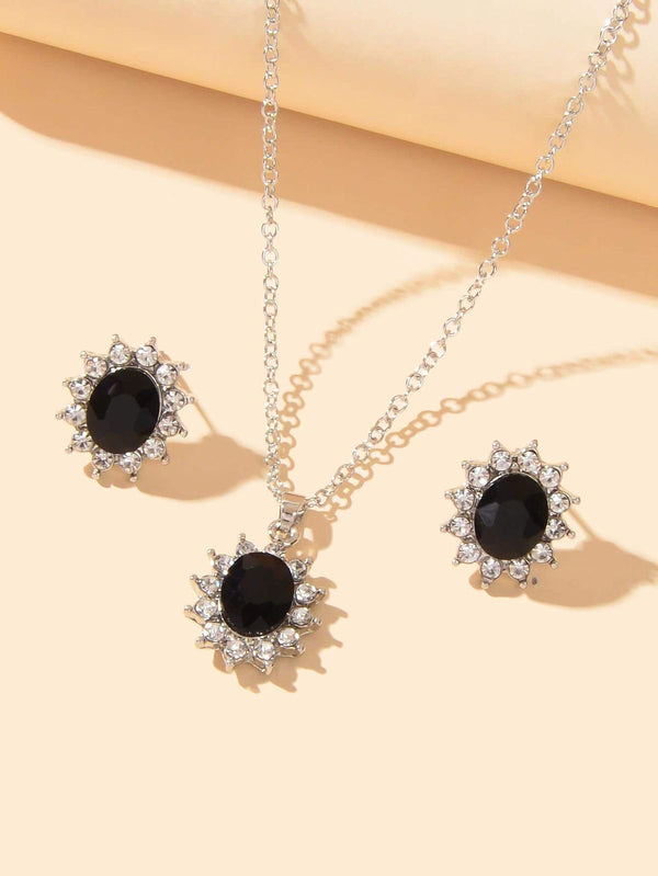 Light Luxury Black Crystal Jewelry Set