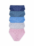 Pentas Mid Rise Cotton Panty Pack of 5 - Floral Print Navy, Blue, Grey & Pink