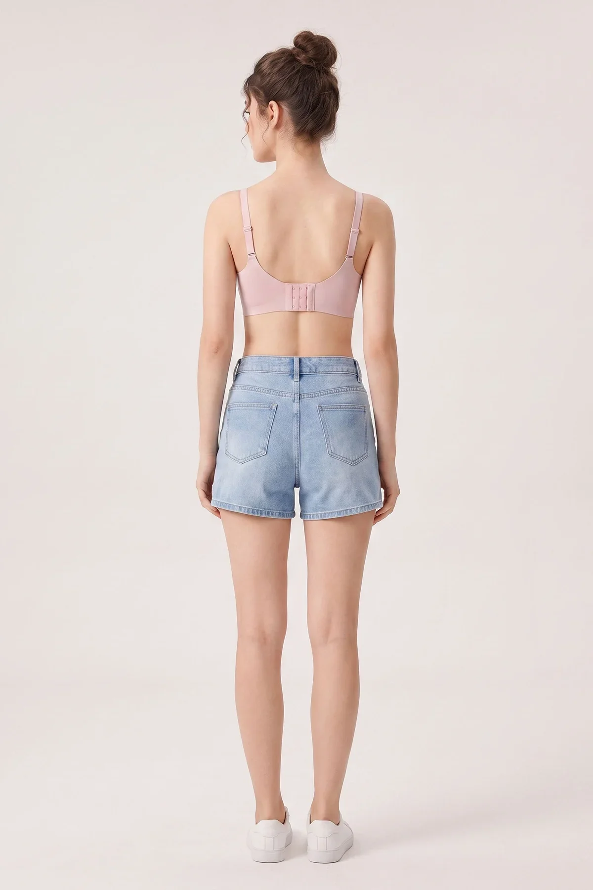 Seamless Bonded Bra Pink – Back view with hook closure