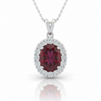 Oval Ruby Pendant Set with Diamond Halo
