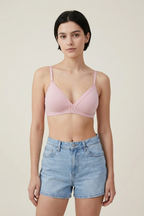 Alma Non Padded Cotton Bralette - Nude Front View