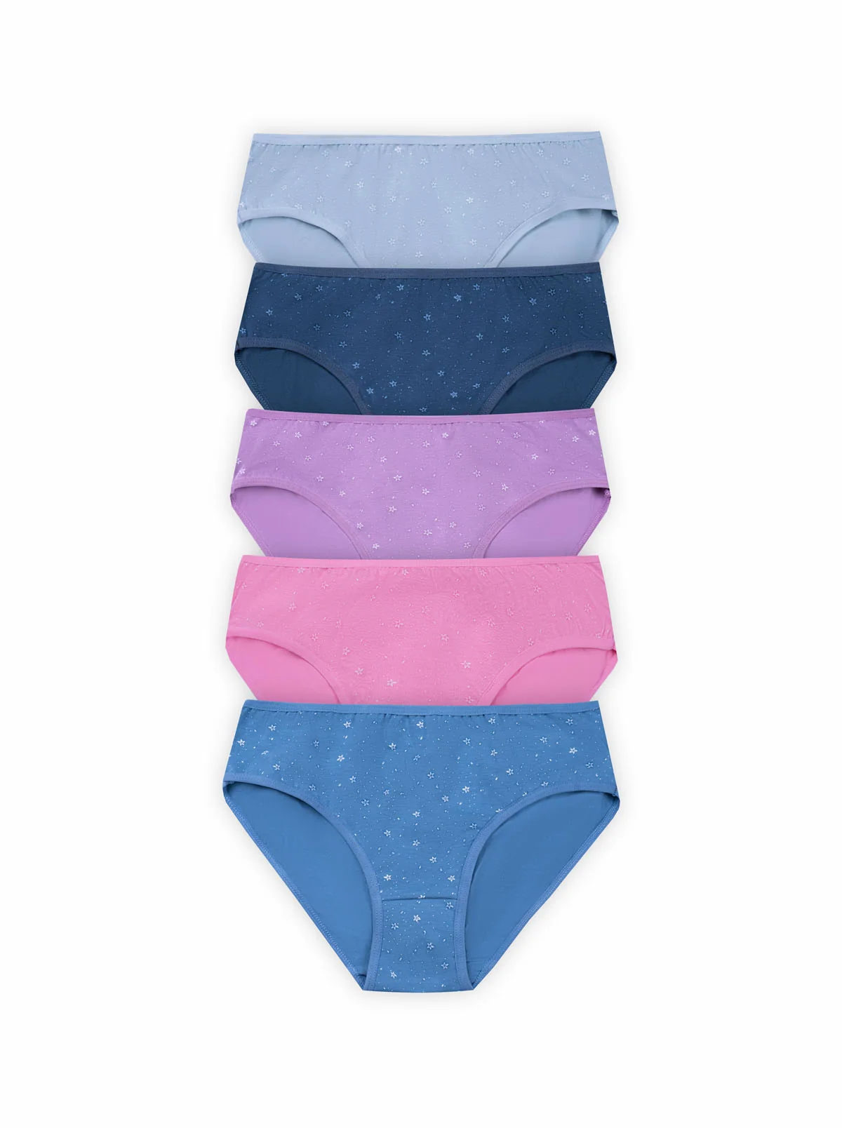 Peony Mid Rise Cotton Panty Pack of 5 - Sky Blue, Navy, Lavender, Pink & Steel Blue