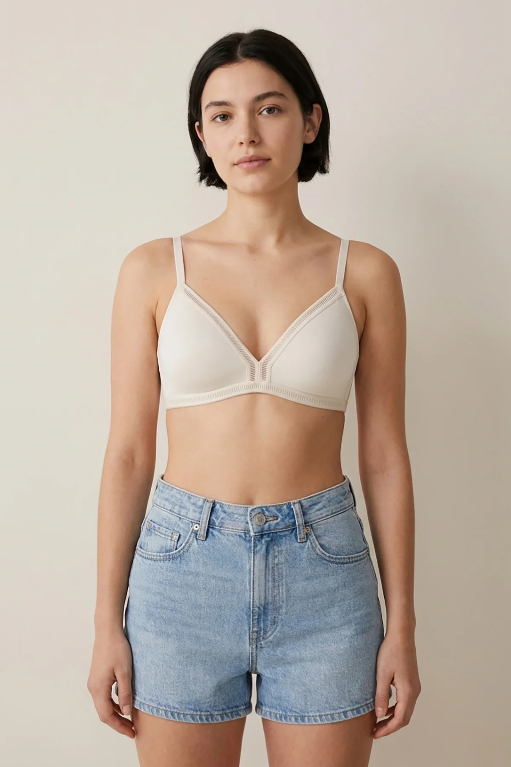 Alma Non Padded Cotton Bralette - Black Front View