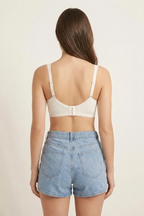 Carole Non Wired Non Padded Cotton Bra Vanilla – Back view on model showing hook closure and wide straps