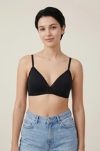 Alma Non Padded Cotton Bralette - Black Back View 2